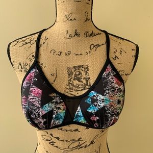 Black/multi print bikini top